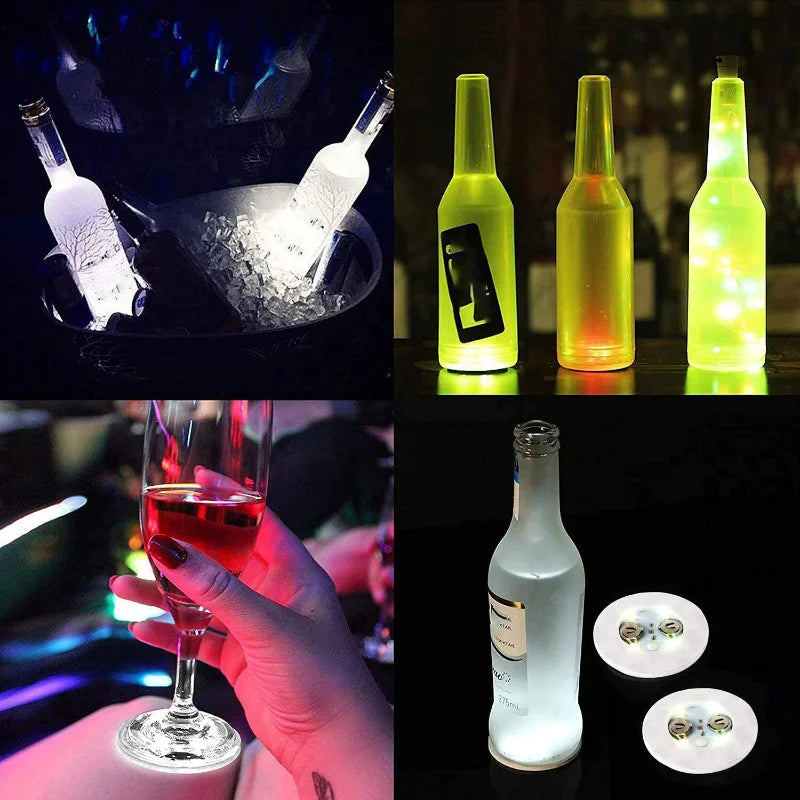 350/1pcs Luminous Bottle Stickers Lights 6cm LED Coaster Lamps for Xmas Bar KTV Wedding Party Cocktail Drink Cups Vase Decor
