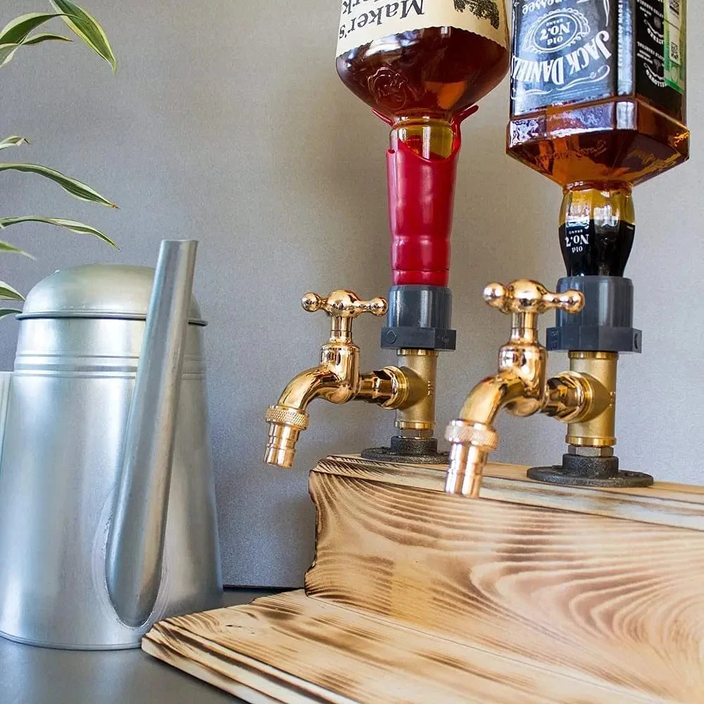 Wooden Whiskey Liquor Dispenser Faucet Shaped Shot Dispenser Beverage Whiskey Holder for Bottle Home Bar Party Bar Accessories