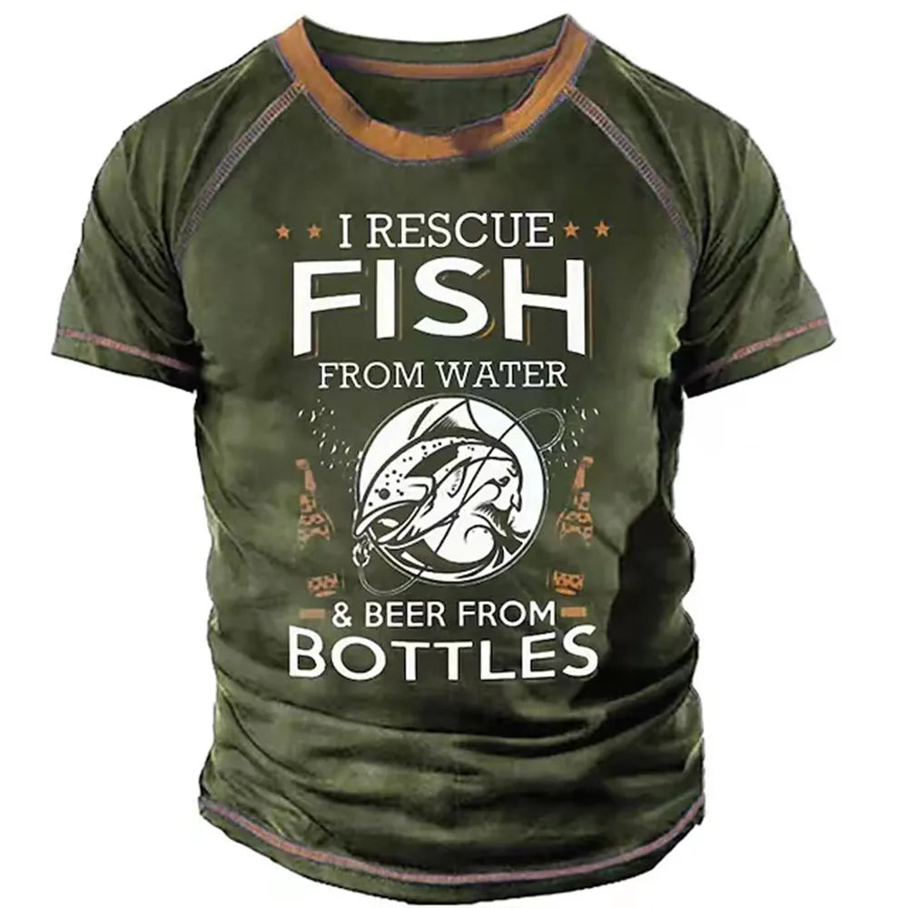 Vintage Men's T Shirts Summer Short Sleeve Tops 3d Shirts Outdoor Tees O Neck Pullovers Oversized Clothing Fishing Apparel Man