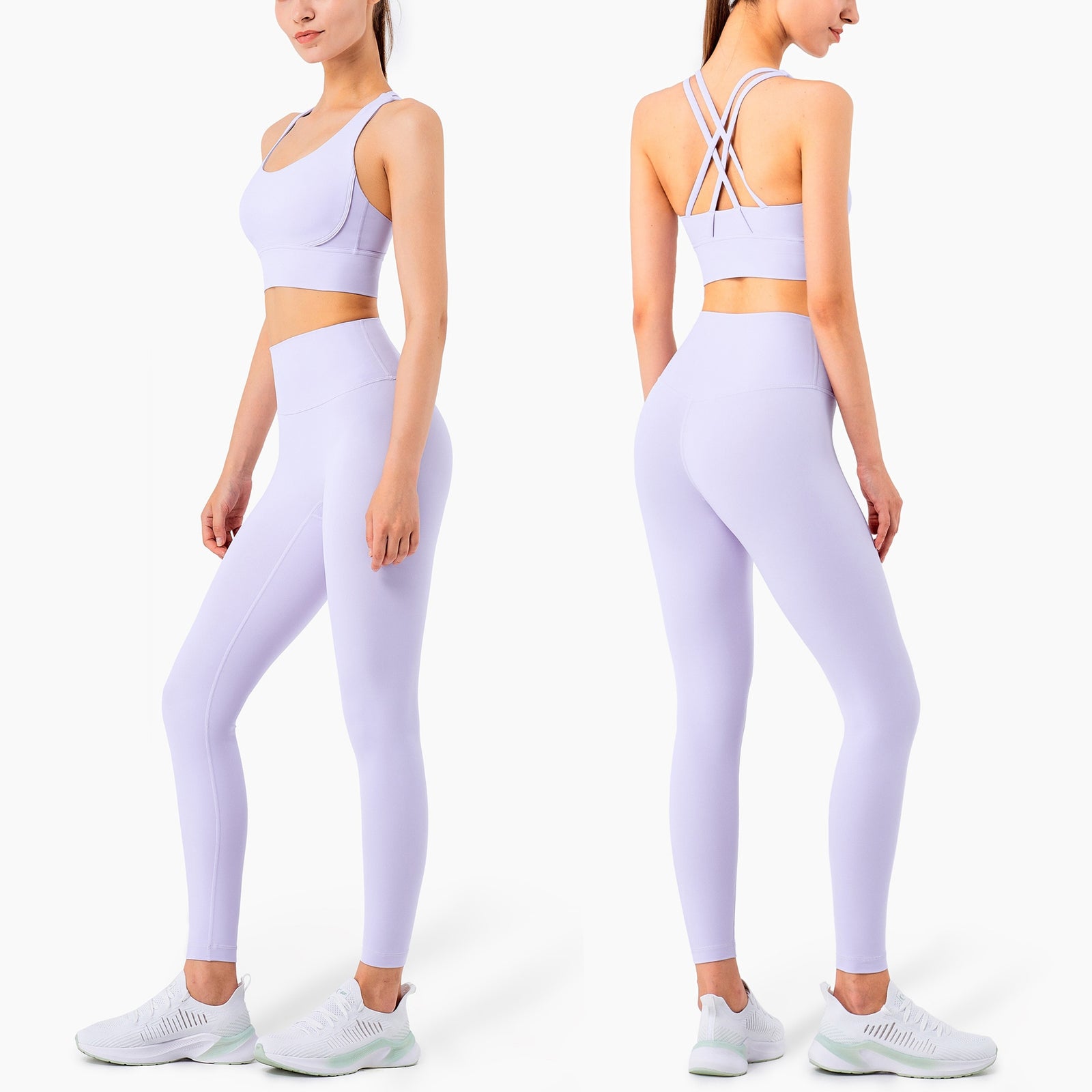 Vnazvnasi Yoga Set 2 Piece Workout Clothes for Women Cross Back Crop Top Sports Bra Fitness Top Gym Leggings Yoga Sportswear