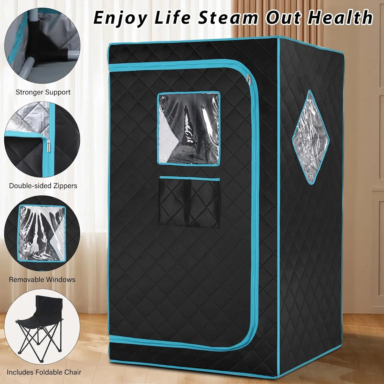 난방 Full Size Portable Steam Saunas for Home Spa Full Body Sauna Tent for Relaxation with Foldable Chair and 4L Sauna Generator