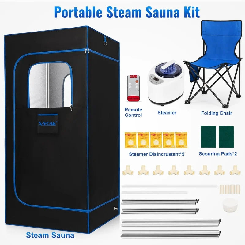 Portable Steam Sauna, Portable Sauna for Home, Sauna Tent Sauna Box with 2.6L Steamer, Remote Control, Folding Chair, 9 Levels,