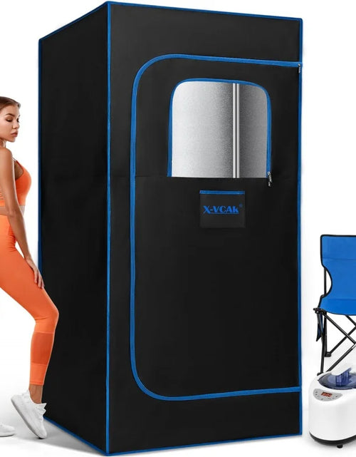 Load image into Gallery viewer, Portable Steam Sauna, Portable Sauna for Home, Sauna Tent Sauna Box with 2.6L Steamer, Remote Control, Folding Chair, 9 Levels,
