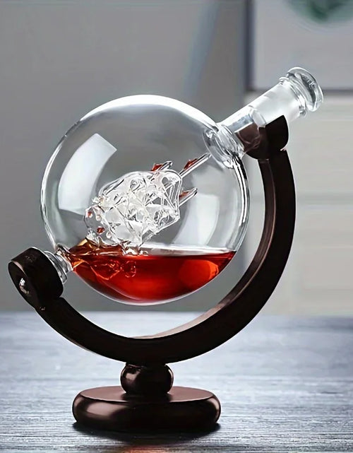 Load image into Gallery viewer, Creative Globe Decanter Set with Lead-free Carafe Exquisite Wood-stand and 2 Whisky Glasses Whiskey Decanter Globe Grade Gift
