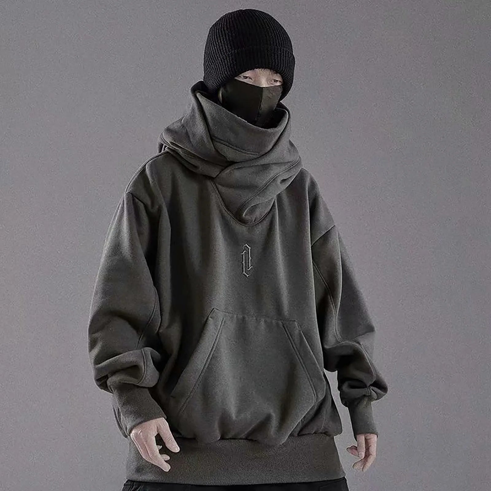 Sweatshirt For Men Male Ninja Style Japanese Hoodie Autumn Winter Solid Turtleneck Long Sleeve Hoodie Pocket Punk Oversize Tops