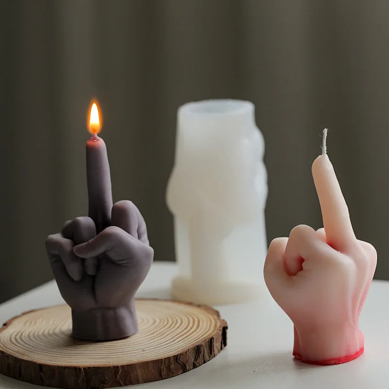 3D Middle Finger Candle Silicone Mold DIY Gesture Aromatherapy Plaster Art Soap Resin Crafts Making Tools Holiday Party Gifts
