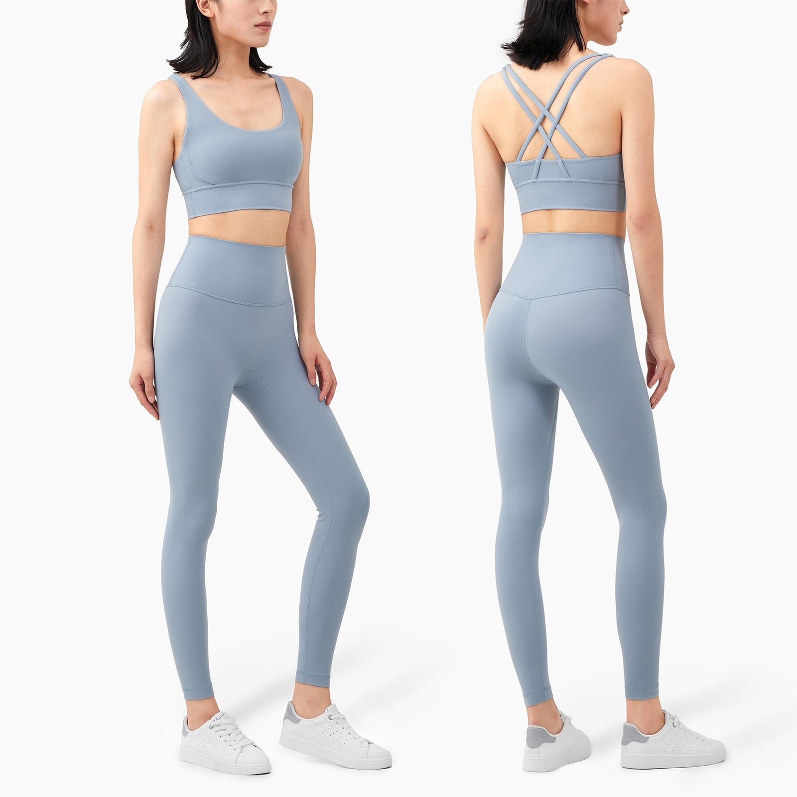 Vnazvnasi Yoga Set 2 Piece Workout Clothes for Women Cross Back Crop Top Sports Bra Fitness Top Gym Leggings Yoga Sportswear