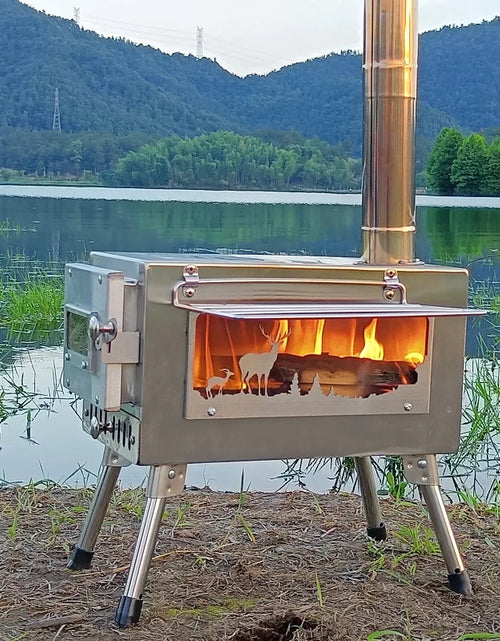 Load image into Gallery viewer, Stainless Steel Firewood Heating Stove Glass Window View Camping Heating Tent Wood Stove
