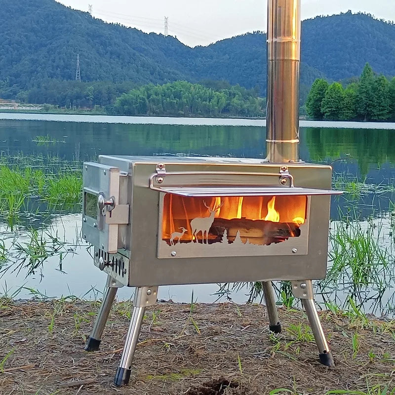 Stainless Steel Firewood Heating Stove Glass Window View Camping Heating Tent Wood Stove