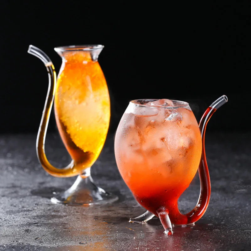 Transparent Creative Wine Glass Cup Cocktail Glass Cup with Straw For Drinks Beer Clear Wine Glasses Drinkware Bar Tool Gift