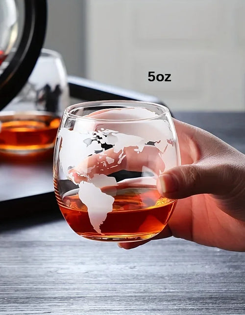 Load image into Gallery viewer, Creative Globe Decanter Set with Lead-free Carafe Exquisite Wood-stand and 2 Whisky Glasses Whiskey Decanter Globe Grade Gift

