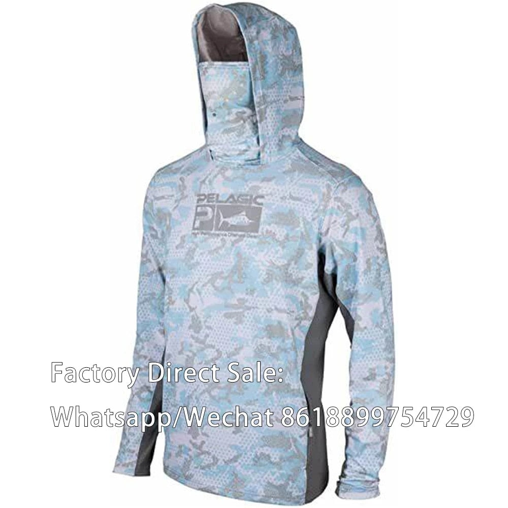 PELAGIC Fishing Shirts Upf 50 Long Sleeve Hooded Face Cover Camisa Pesca Quick Dry Tops UV Protection Fishing Face Mask Clothes