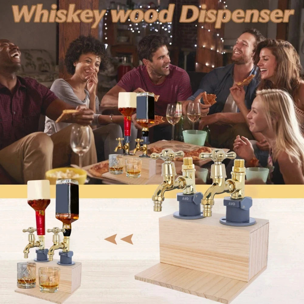 Wooden Whiskey Liquor Dispenser Faucet Shaped Shot Dispenser Beverage Whiskey Holder for Bottle Home Bar Party Bar Accessories