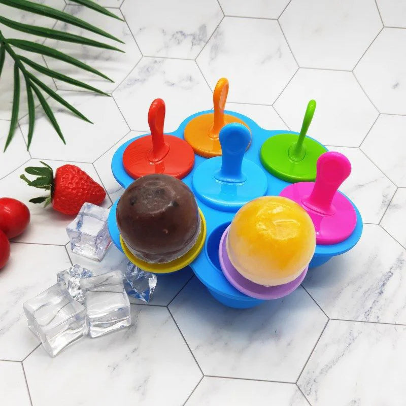 1pc 7 Holes DIY Ice Cream Pops Silicone Mold Ice Cream Ball Maker Popsicles Molds Baby Fruit Shake Home Kitchen Accessories Tool