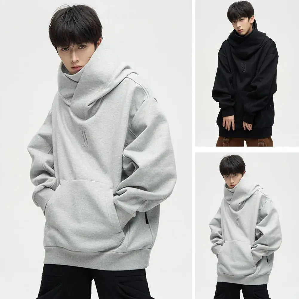 Men Sweatshirt Japanese Harajuku Streetwear Cyber Punk Scarf Collar Hoodie Winter Autumn Comfortable Pullover Sweatshirt