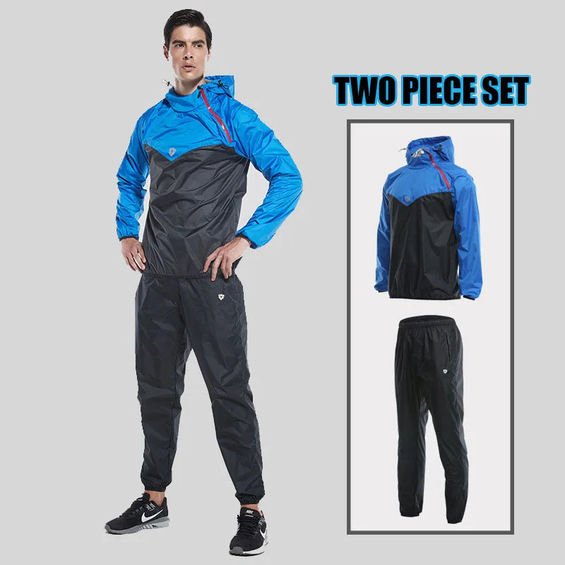 Unisex Sauna Suit Gym Fitness Clothing Set Hoodies Pullover Sports Suit Running Weight Loss Sweating Jogging Suit Large Size