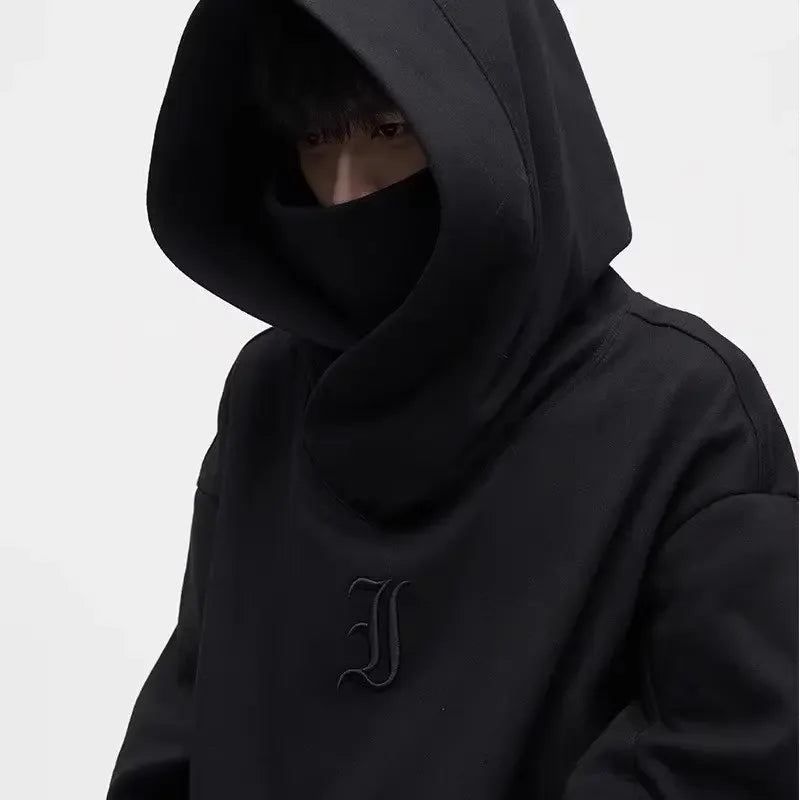 Autumn Ninja Streetwear Turtleneck Hoodies For Men Letter Embroidered Hip Hop Fashion Sweatshirts Y2K Vintage Fleece Hoody
