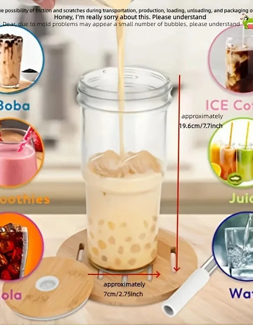 Load image into Gallery viewer, 750ML Glass Cup Wooden Lid Bubble Tea Cold Drinking Coffee Wine Juice Milk Transparent Straw Car Mug Cup Drinkware Water Bottle
