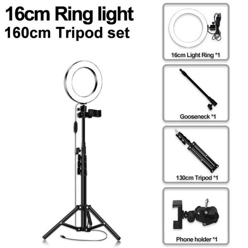 Load image into Gallery viewer, LED Ring Light 16/20/26cm 5600K Dimmable Selfie Ring Lamp With Tripod Phone Holder USB Plug Photo Studio Photography Lighting
