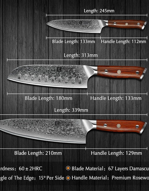 Load image into Gallery viewer, XINZUO 1PCS or 3PCS Kitchen Knife Sets Japanese Forged Damascus Steel Chef Santoku Knives Stainless Steel Rosewood Handle
