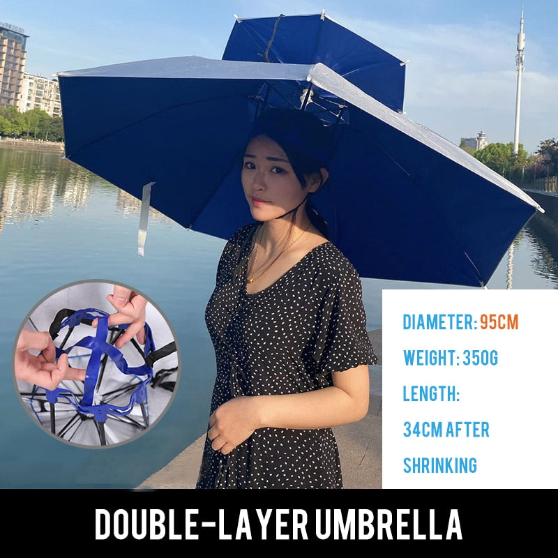 Foldable Sunscreen Umbrella Hat Outdoor Beach Travel Sport Hat Hiking Camping Fishing Cap Double Layer Headwear Camouflage