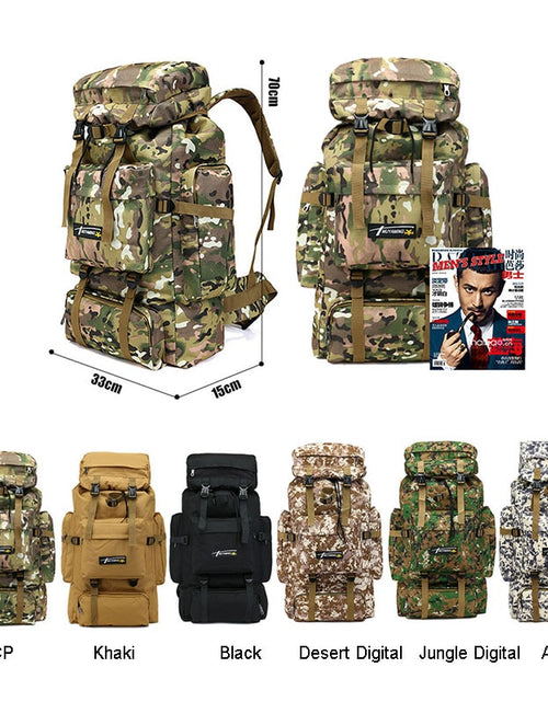 Load image into Gallery viewer, 70L Large Capacity Backpack Multifunction Waterproof Army Military Backpack Rucksack for Hike Travel Backpacks Mochila Militar
