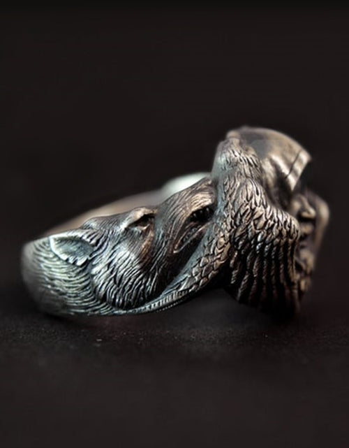 Load image into Gallery viewer, EYHIMD Norse Mythology Odin Raven Rings Mens Viking Wolf Stainless Steel Ring Scandinavian Amulet Jewelry
