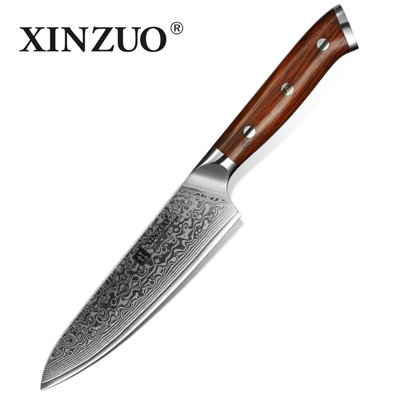 XINZUO 1PCS or 3PCS Kitchen Knife Sets Japanese Forged Damascus Steel Chef Santoku Knives Stainless Steel Rosewood Handle