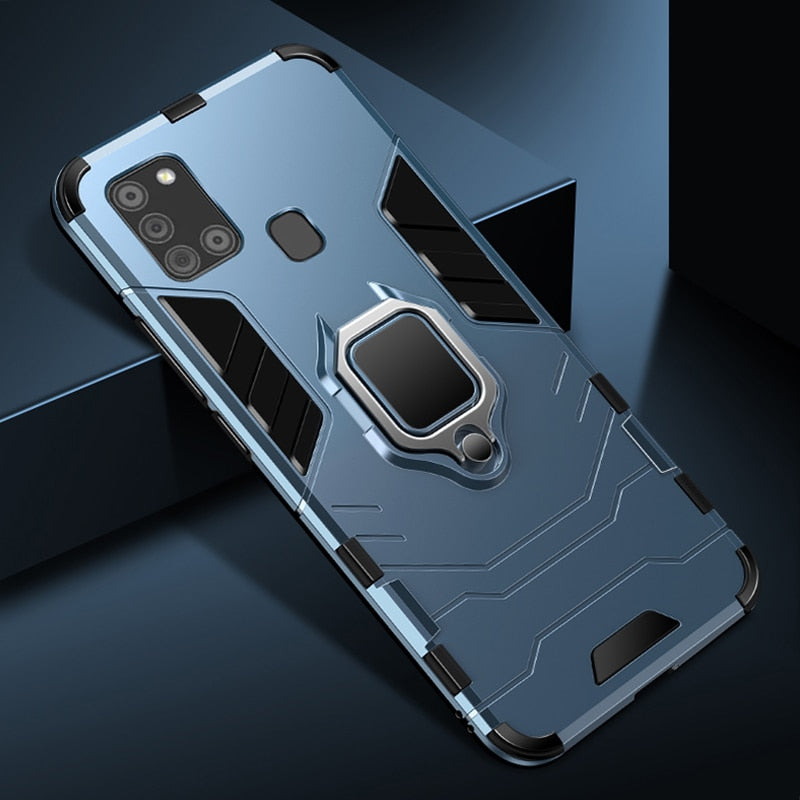 KEYSION Shockproof Armor Case for Samsung Galaxy A21S Ring Stand Phone Back Cover for Galaxy M31 M21 M11 M12 M30S M01 M31S M51