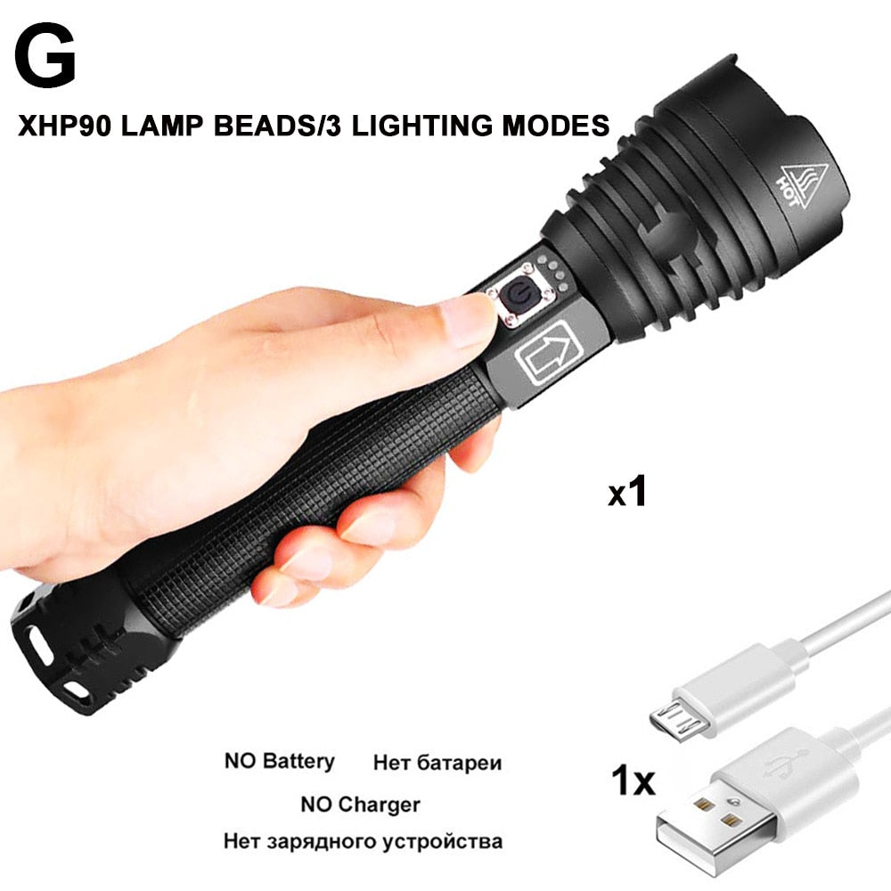 ZK20 Dropshipping 8000LM XHP90 XHP50 XHP70 LED Flashlight Zoomable USB Rechargeable Power Display Torch 26650 Handheld Light