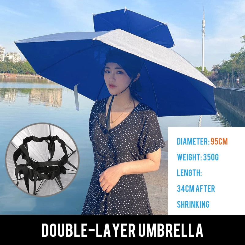 Foldable Sunscreen Umbrella Hat Outdoor Beach Travel Sport Hat Hiking Camping Fishing Cap Double Layer Headwear Camouflage