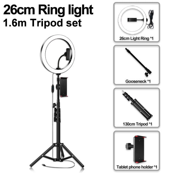 LED Ring Light 16/20/26cm 5600K Dimmable Selfie Ring Lamp With Tripod Phone Holder USB Plug Photo Studio Photography Lighting