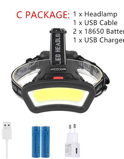 Load image into Gallery viewer, cob led headlamp USB Rechargeable red white light Fishing headlight Hunting 18650 head lamp Camping head light Flashlight Torch
