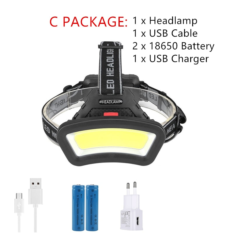 cob led headlamp USB Rechargeable red white light Fishing headlight Hunting 18650 head lamp Camping head light Flashlight Torch