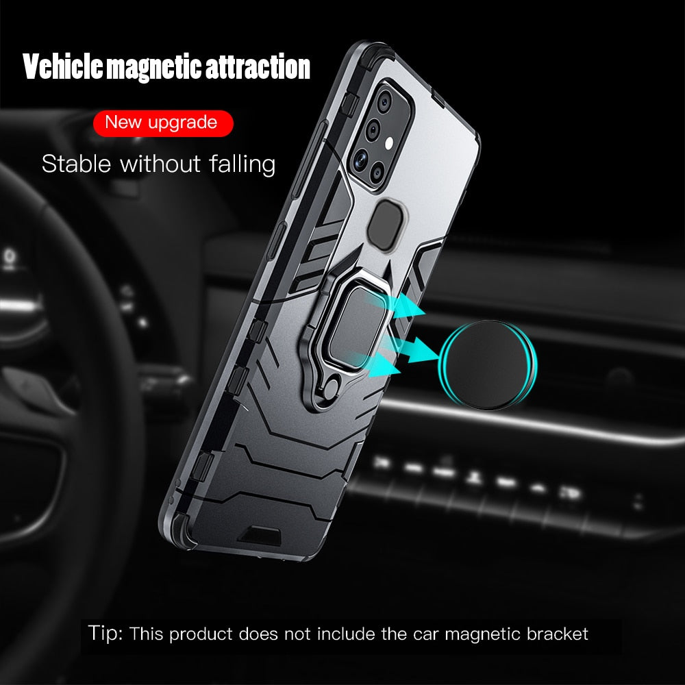 KEYSION Shockproof Armor Case for Samsung Galaxy A21S Ring Stand Phone Back Cover for Galaxy M31 M21 M11 M12 M30S M01 M31S M51