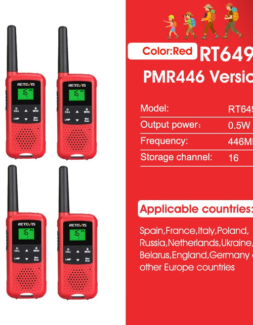 Load image into Gallery viewer, Retevis RT649B Walkie Talkie 2 or 4 pcs PMR446 Walkie-talkies 1.8km for Motorola Two-way radio Hunting Fishing Rechargeable VOX
