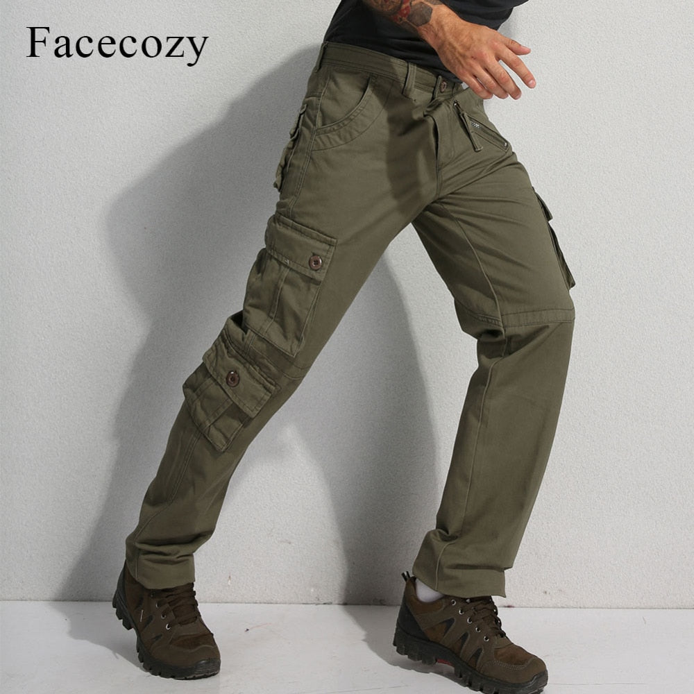 Facecozy Men Tactical Military Cargo Pants Winter Male Outdoor Multi-pockets Windproof Camping Trekking Fishing Hiking Trousers