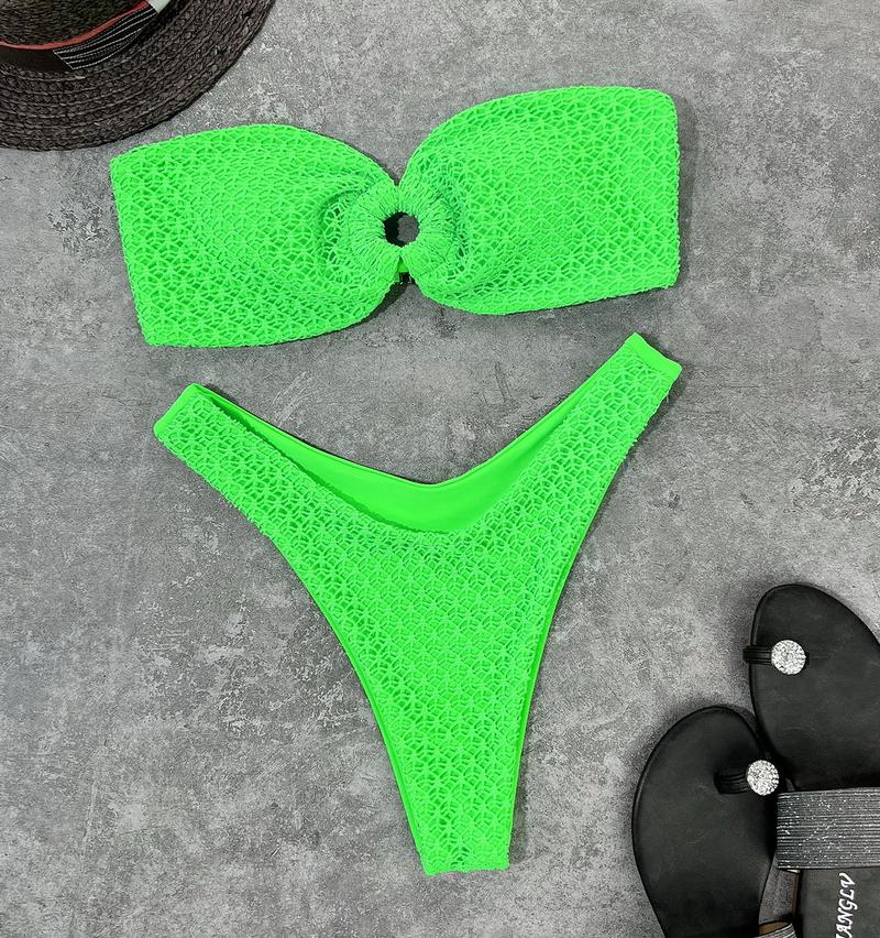 Para Praia 2023 Sexy High Cut Swimsuits Bandeau Bikini Set Thong Swimwear Strapless Women Brazilian Biquinis Set Bathing Suit