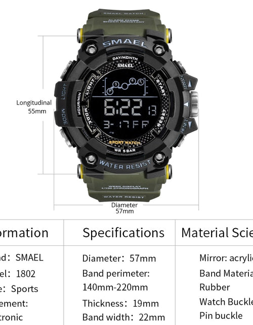 Load image into Gallery viewer, Mens Watch Military Water resistant SMAEL Sport watch Army led Digital wrist Stopwatches for male 1802 relogio masculino Watches
