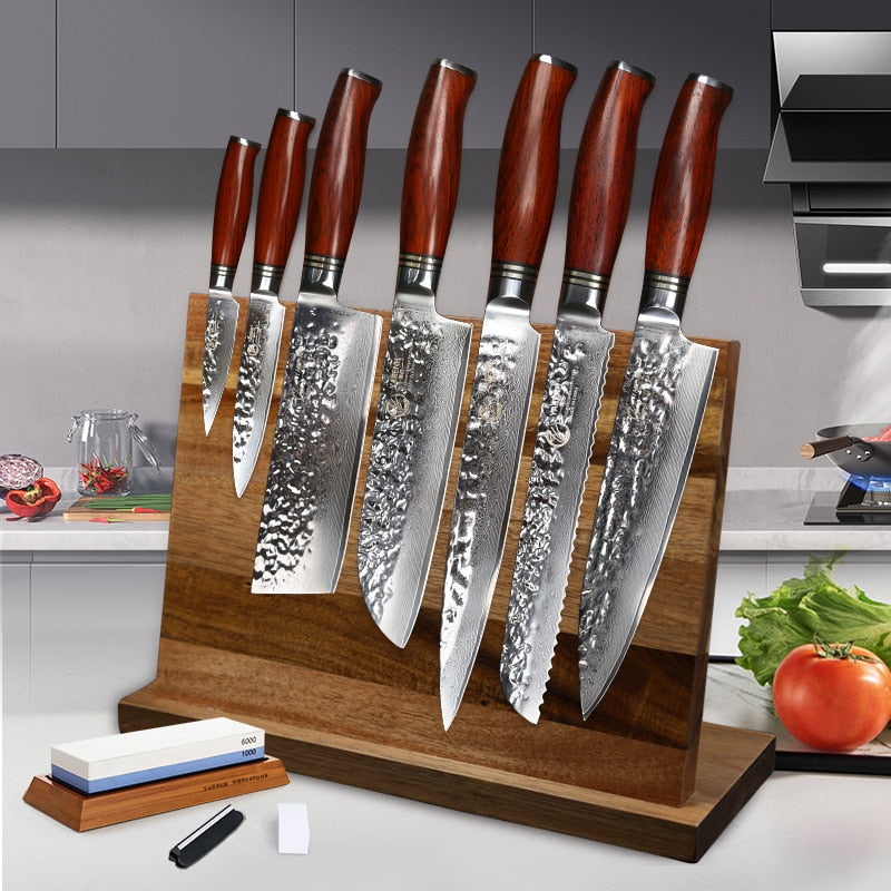 YARENH Professional Chef Knife Set - Kitchen Magnetic Knife Holder - Japanese Damascus Stainless Steel Knives Sets - Chef&#39;s Gift