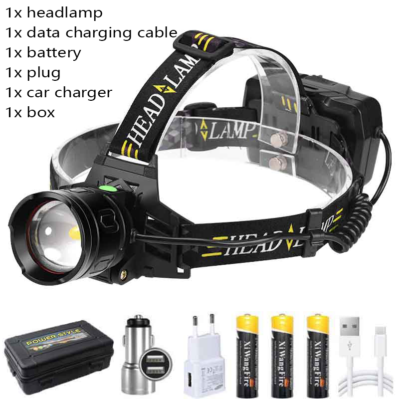 XHP70 Super Strong Headlamp LED Induction Zoom Headlight Type-C USB Rechargeable 3*18650 Battery Outdoor Camping Fishing lantern